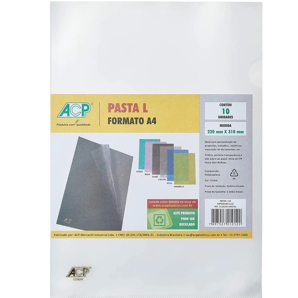 Pasta L Transparente A4 Acp Com 50 Unidad...