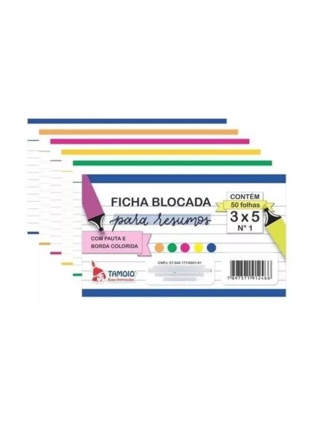 Ficha Pautada Coloridas 3x5 Blocada Para ...