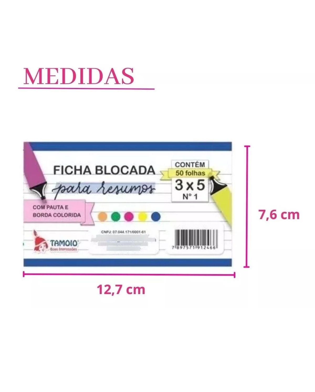 Ficha Pautada Coloridas 3x5 Blocada Para ...