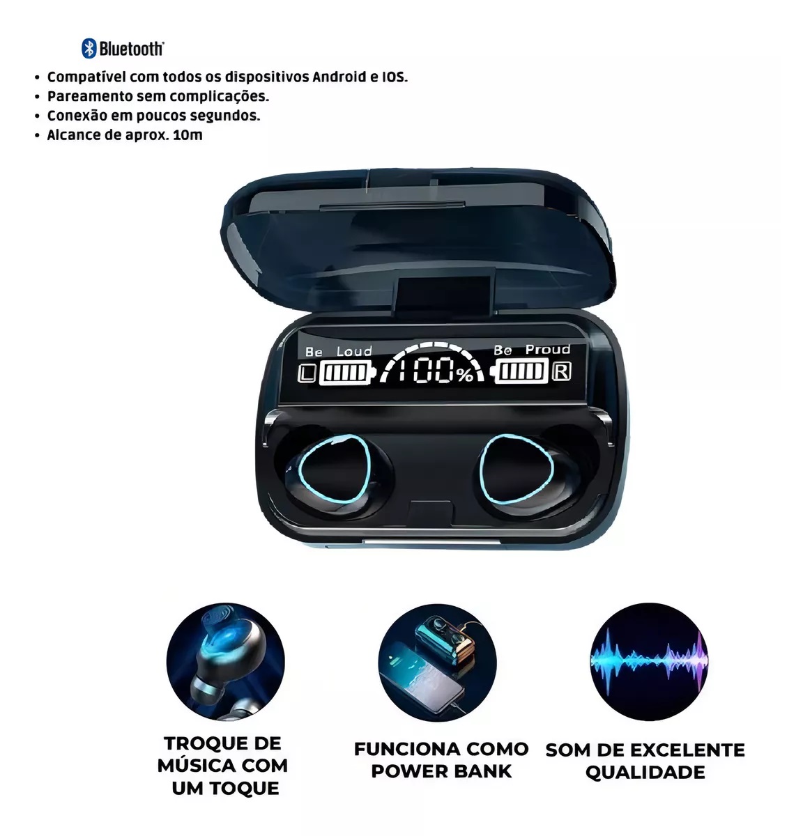 Fone De Ouvido Bluetooth Tws M10 V5.3 Cor...