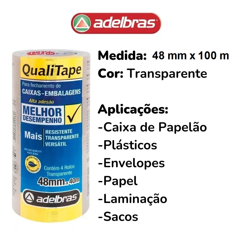 8 Fitas Embalagem Transparente 48x100 Ade...